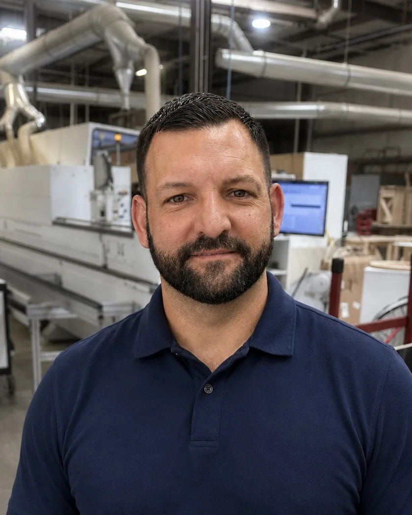 Brian Milburn, founder of Praxon, in the millwork shop.